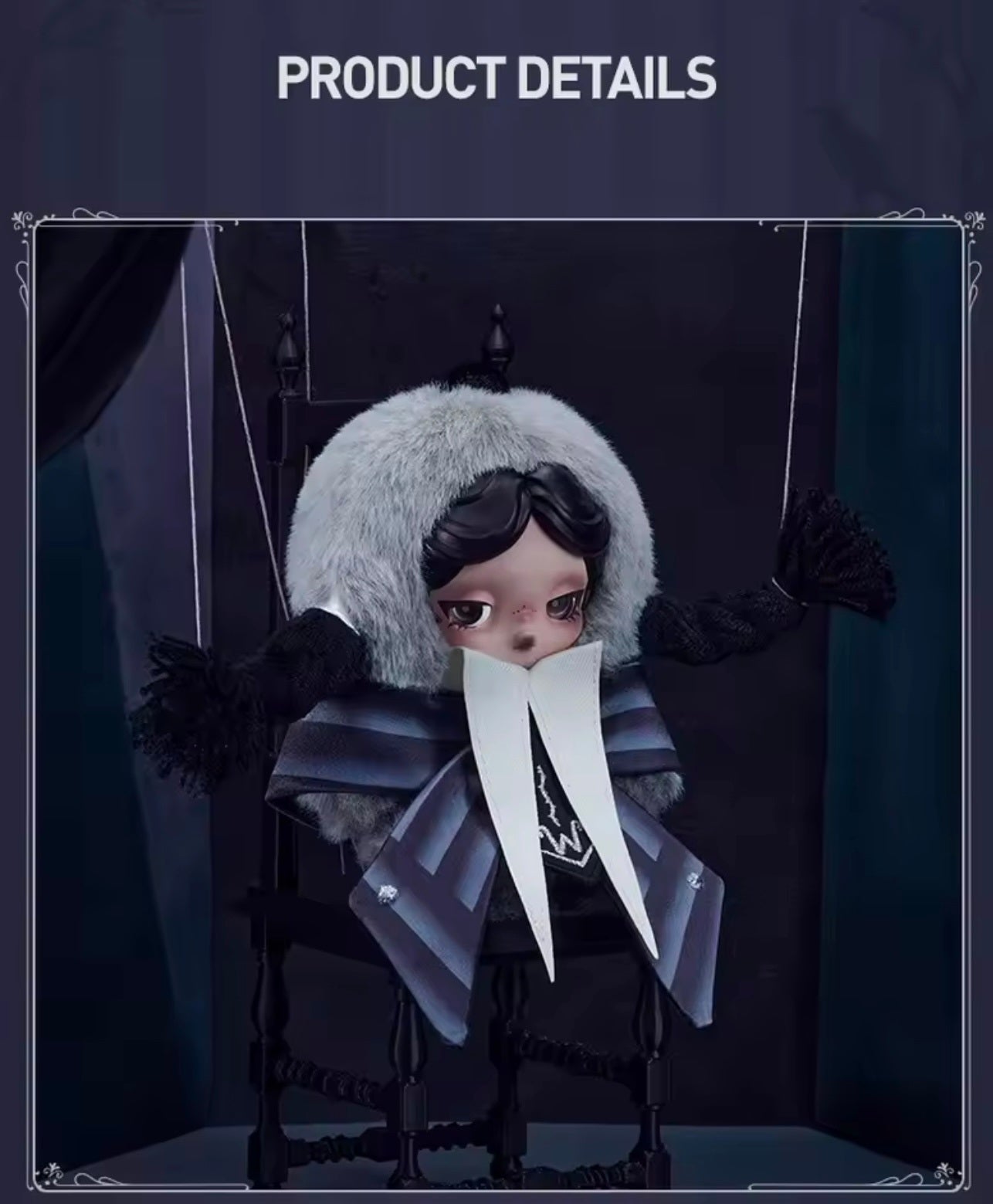 SKULLPANDA × WEDNESDAY Plush Charm (Exclusiva) - Nightfall Academy Uniform Version - Colgante de Peluche