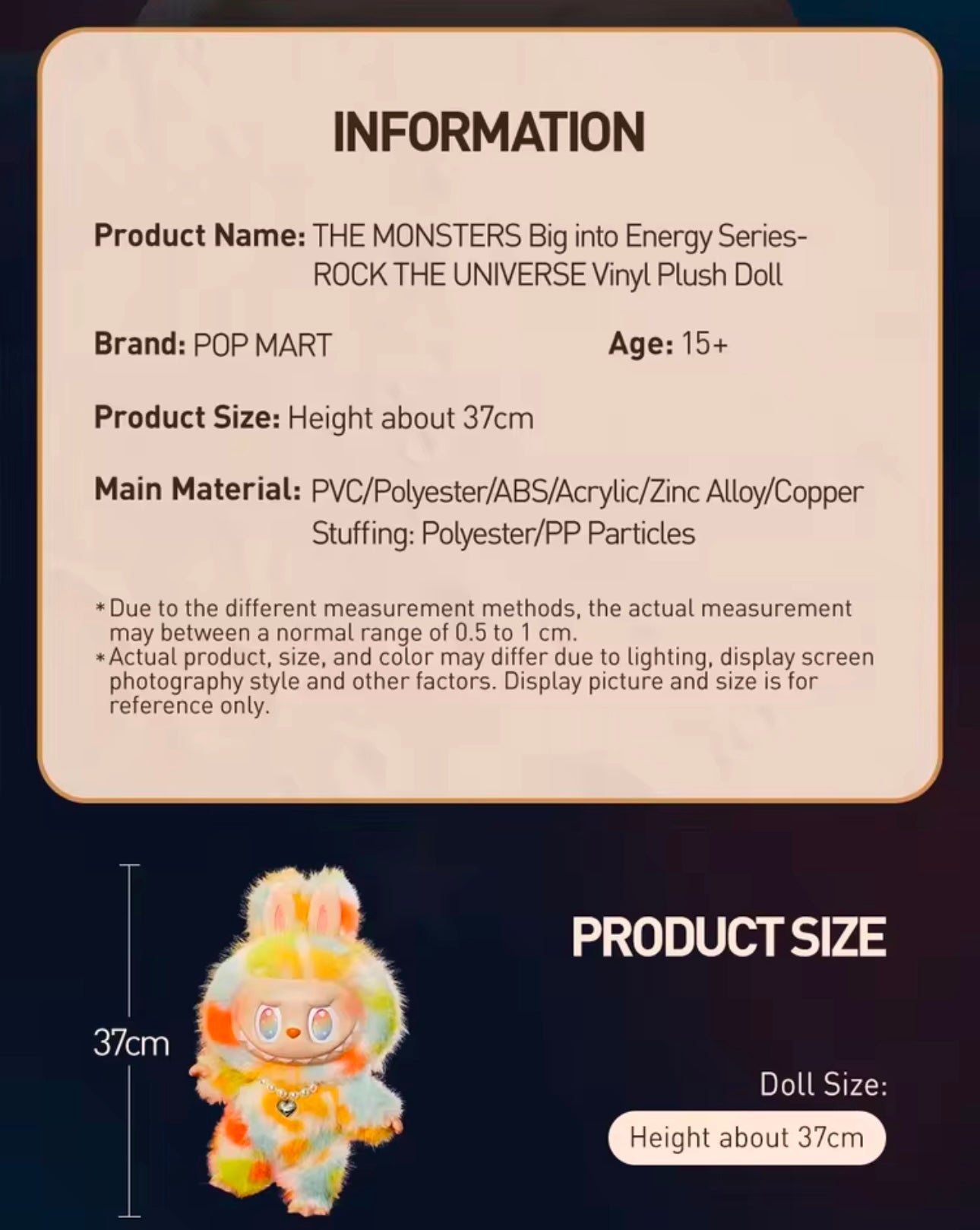 LABUBU THE MONSTERS - Rock the Universe - Big into Energy Serie - Peluche Coleccionable