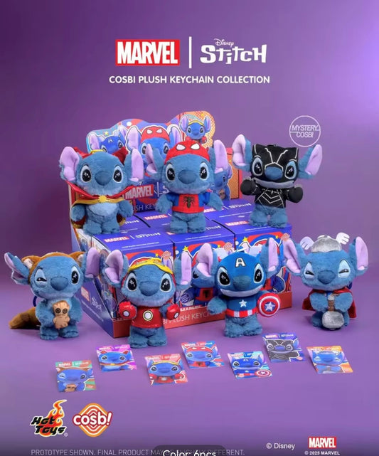 [PEDIDO] Caja de Figuras Stitch Disney x Marvel - Cosbi Plush Keychain Collection (Blind Box) marca Hot Toys (14 cm)