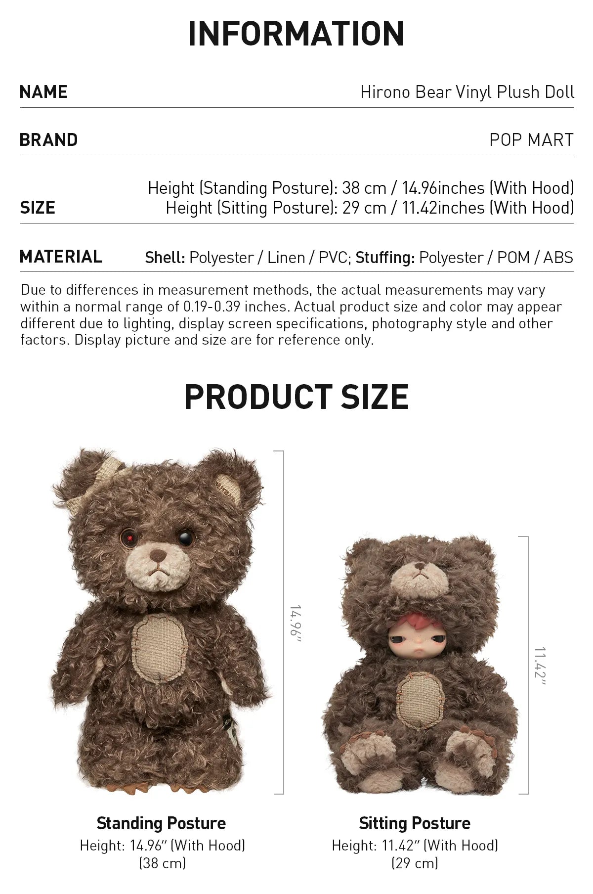 HIRONO BEAR - Vinyl Plush Doll Serie - Peluche Coleccionable