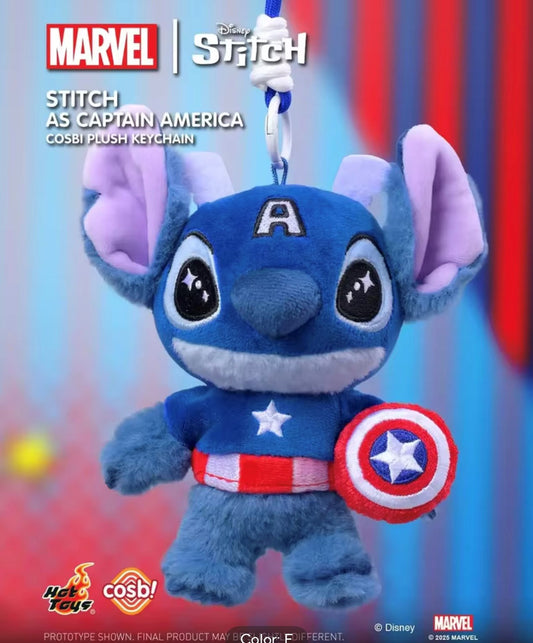 [EN STOCK] Figura Stitch Captain America - Disney x Marvel - Cosbi Plush Keychain Collection marca Hot Toys (14 cm)