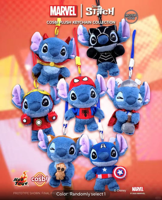 [PEDIDO] Caja de Figuras Stitch Disney x Marvel - Cosbi Plush Keychain Collection (Blind Box) marca Hot Toys (14 cm)